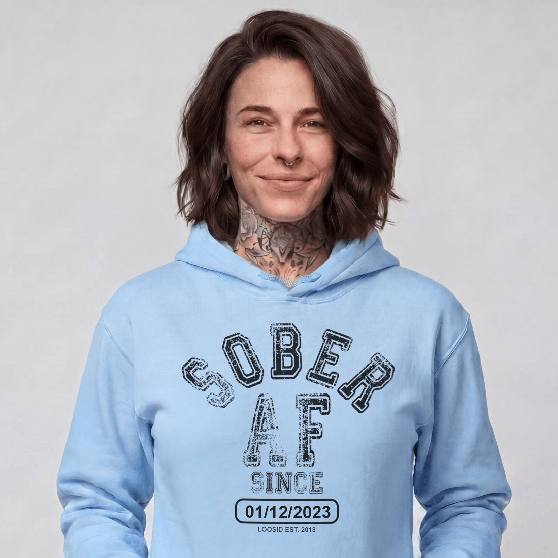 Sober AF Since Recovery Hoodie flat lay styled image (view 43)