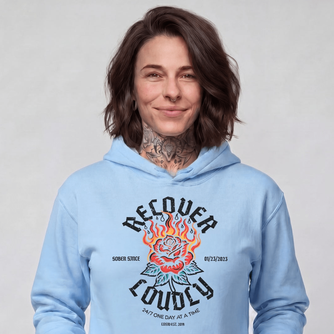 Recover Loudly Women's Custom Sobriety Date Recovery Hoodie side view (view 46)