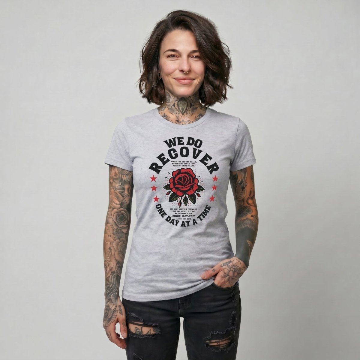 We Do Recover Sober T Shirt side view (view 16)