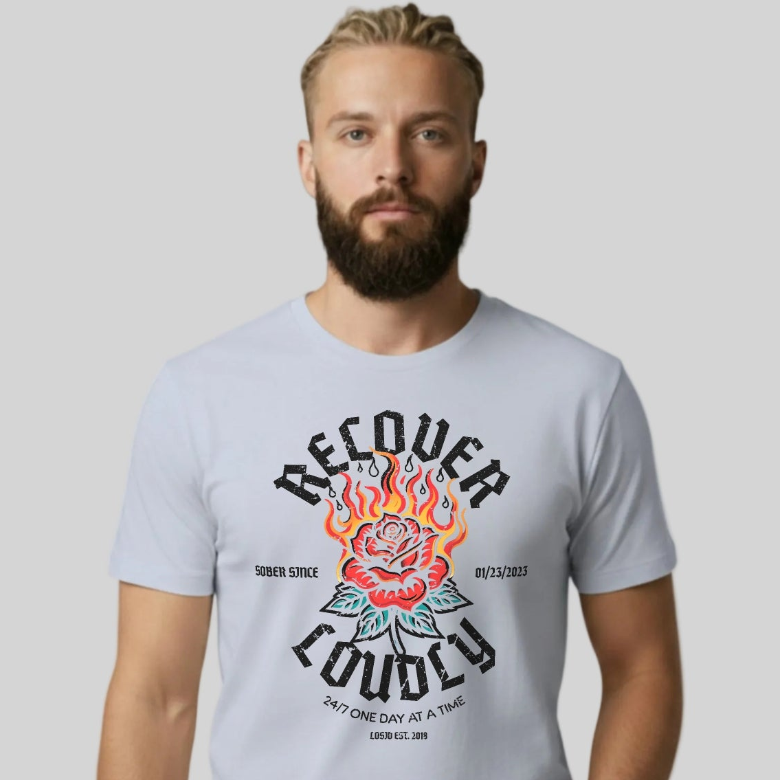 Recover Loudly Sober T Shirt with Custom Sobriety Date
