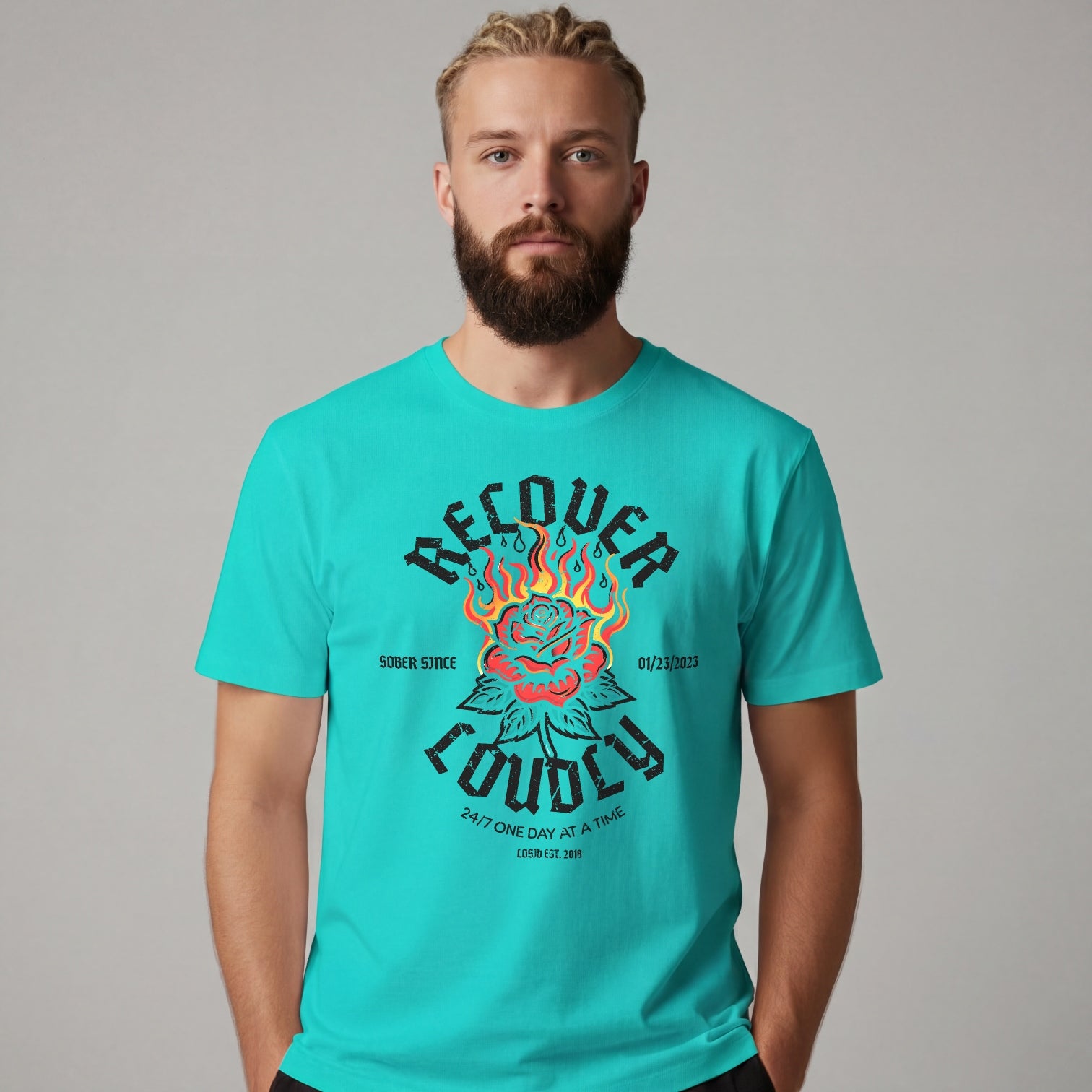 Recover Loudly Sober T Shirt with Custom Sobriety Date