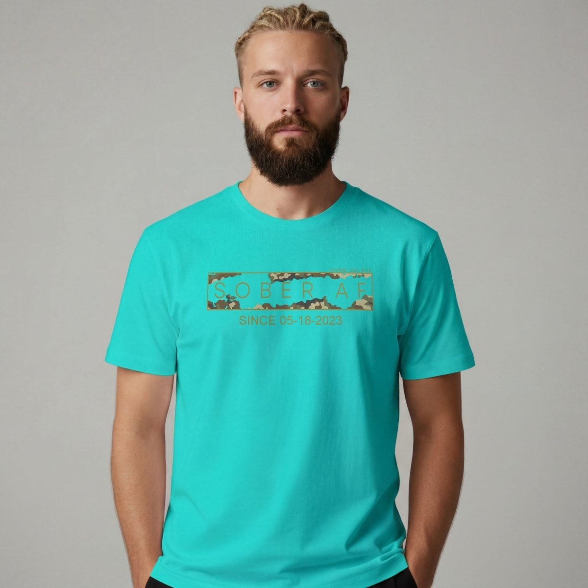 Sober T Shirt | Men's Sober AF Camo Tee with Personalized Date