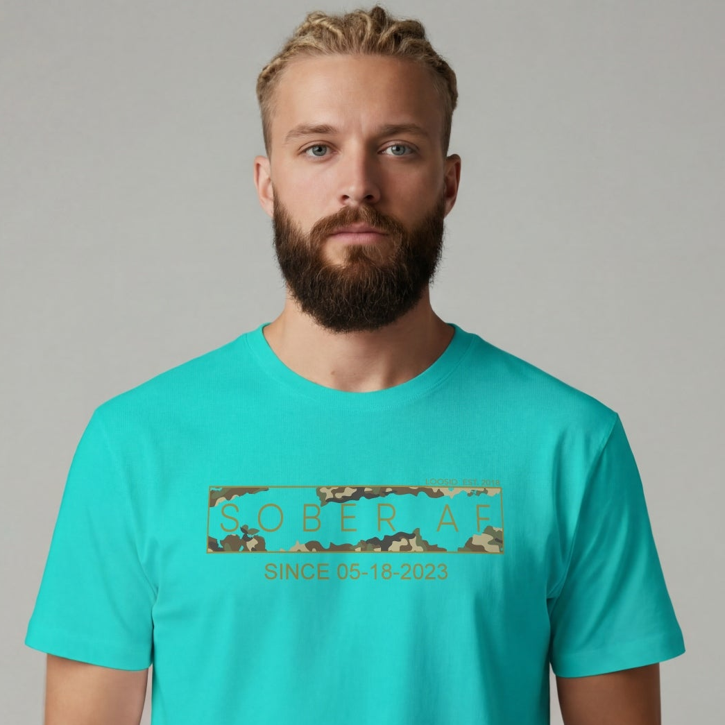 Sober T Shirt | Men's Sober AF Camo Tee with Personalized Date