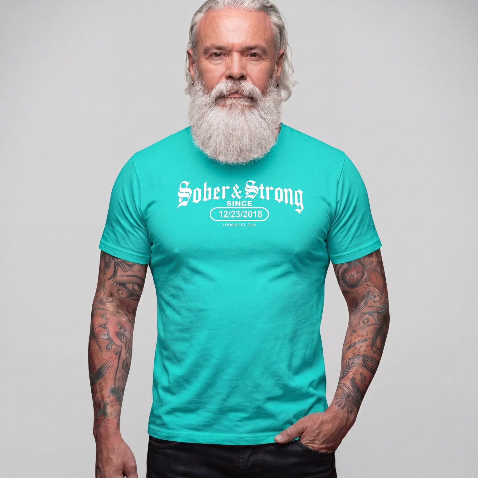 Sober T Shirt | Men's Old School Sober & Strong Tee with Personalized Sobriety Date