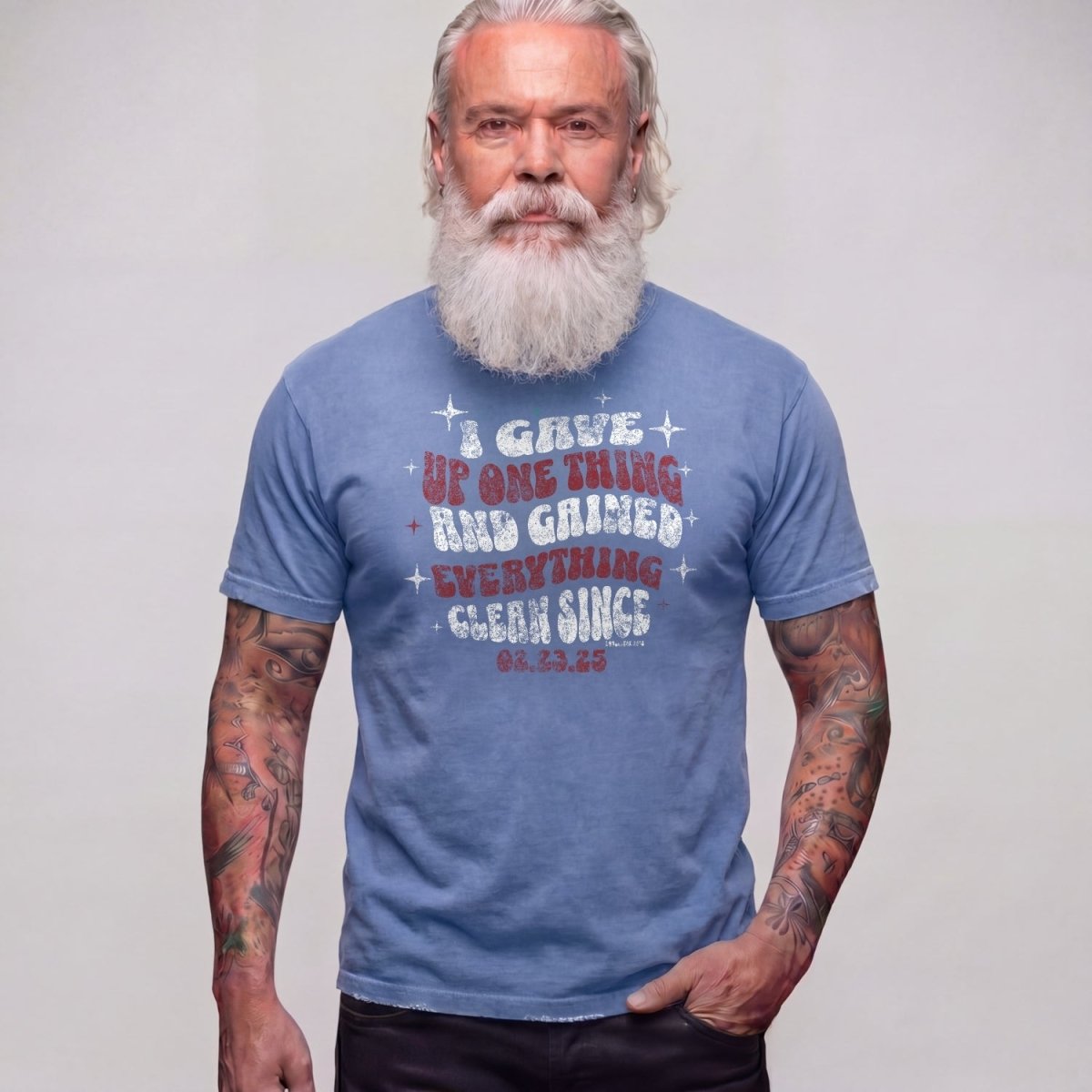 I Gave Up One Thing Unisex garment dyed Sober T Shirt fit detail (view 19)