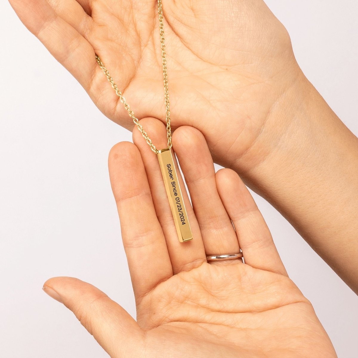 Sober Since 3D Bar Necklace w Personalized Sober Date and Message Sober Jewelry packaging detail (view 8)