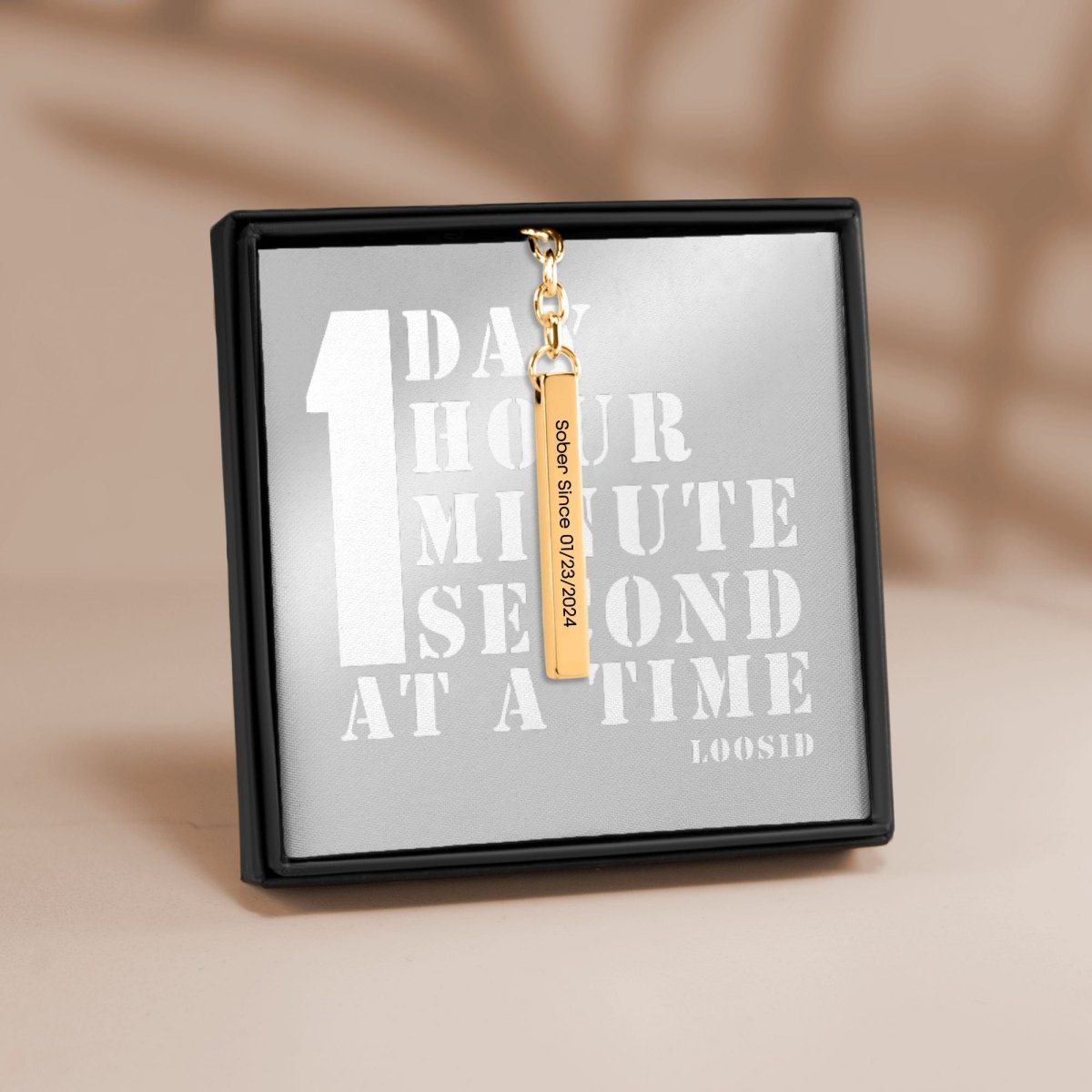 Loosid Sober Since 3D Bar Keychain w Personalized Sober Date and Message Sobriety Gift featuring the design