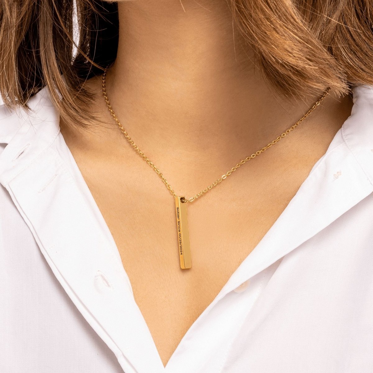 Sober Since 3D Bar Necklace w Personalized Sober Date and Message Sober Jewelry product photo (view 10)