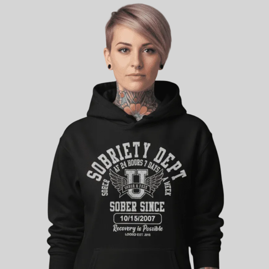 Sobriety Dept Recovery Hoodie graphic detail (view 4)