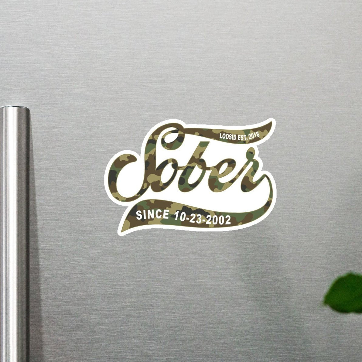 Loosid Sobriety Gift Magnet Gold Script Sober Magnet featuring the design