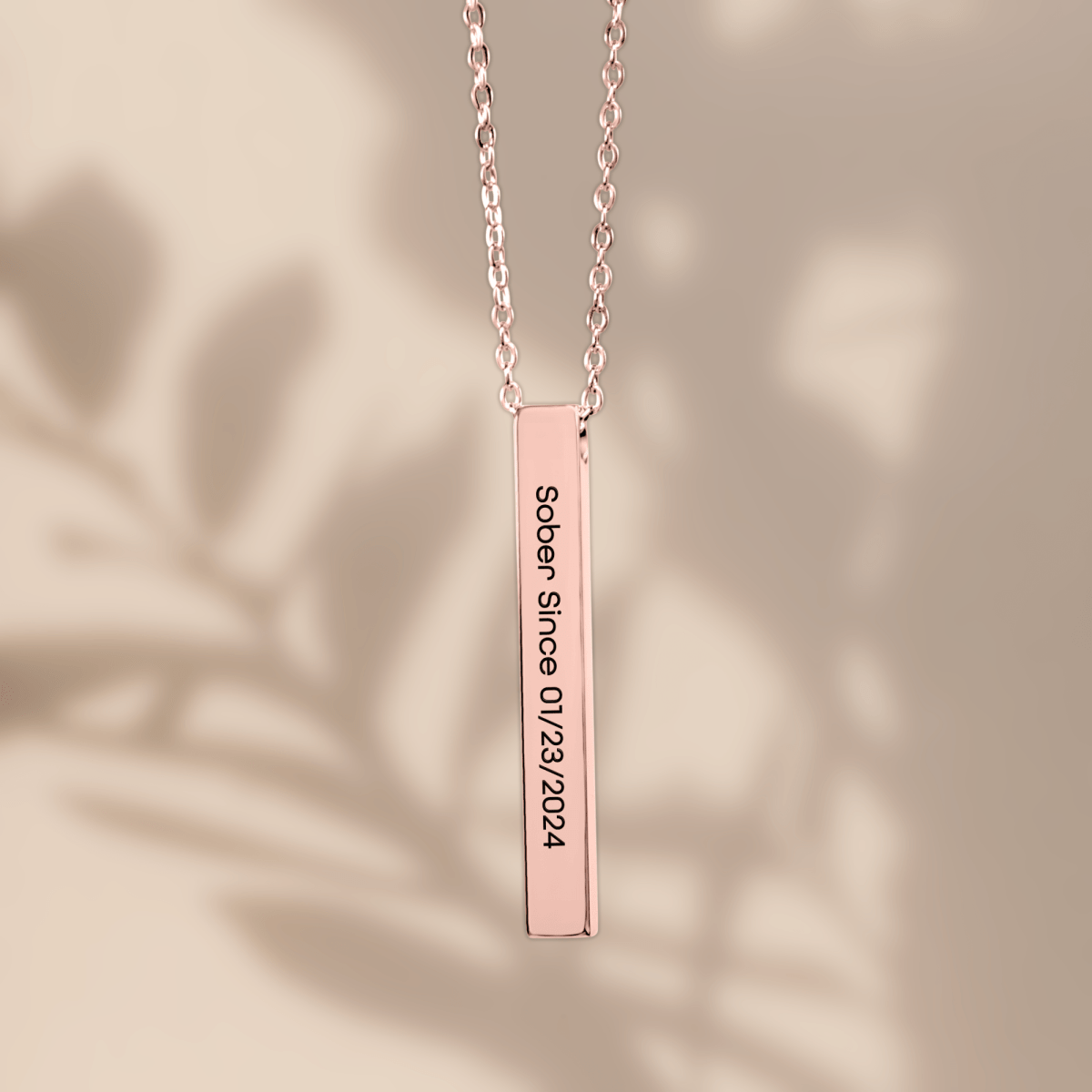 Sober Since 3D Bar Necklace w Personalized Sober Date and Message Sober Jewelry graphic detail (view 14)