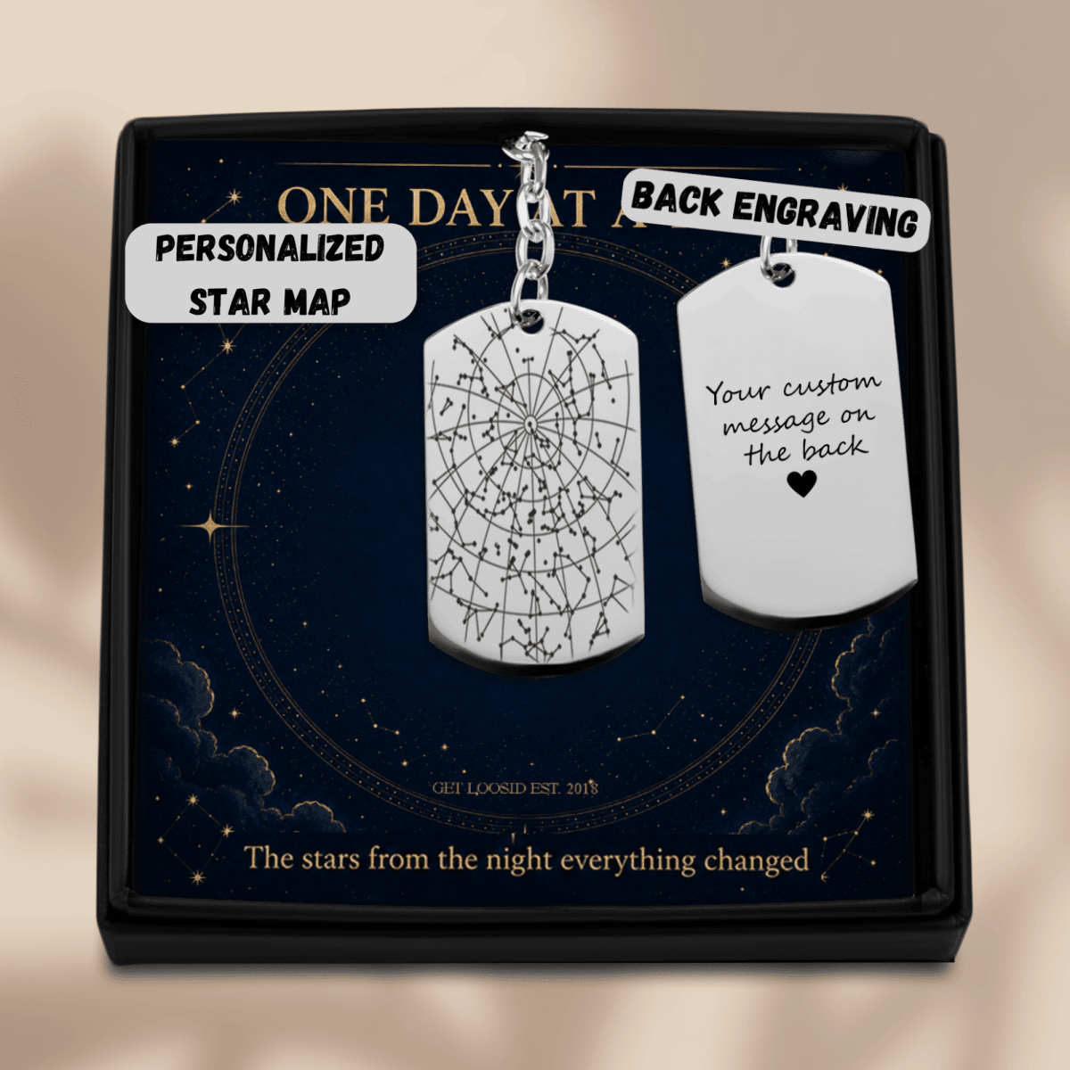 Sober Dog Tag Keychain —w/ Sober Date Custom Star Map