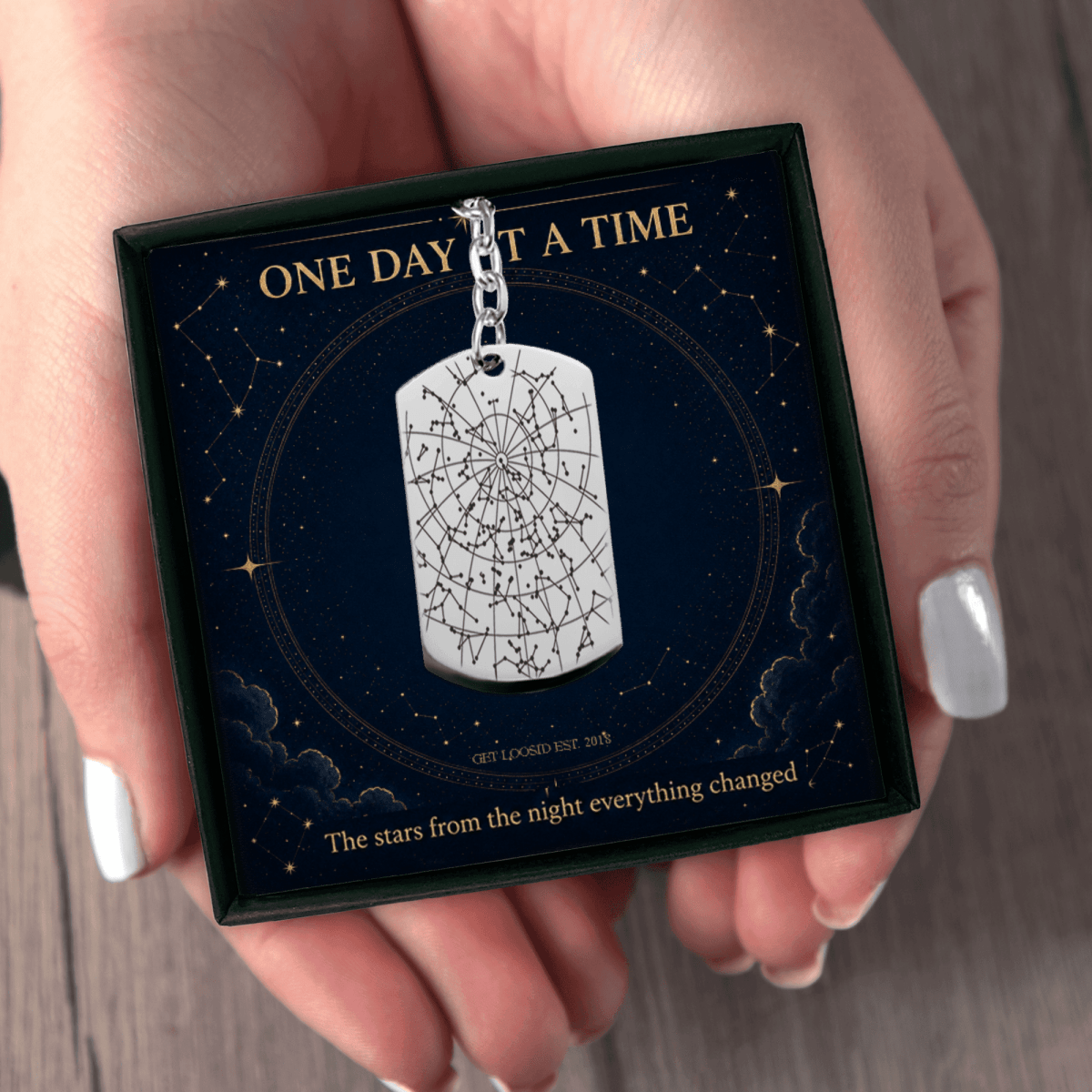 Sober Dog Tag Keychain —w/ Sober Date Custom Star Map