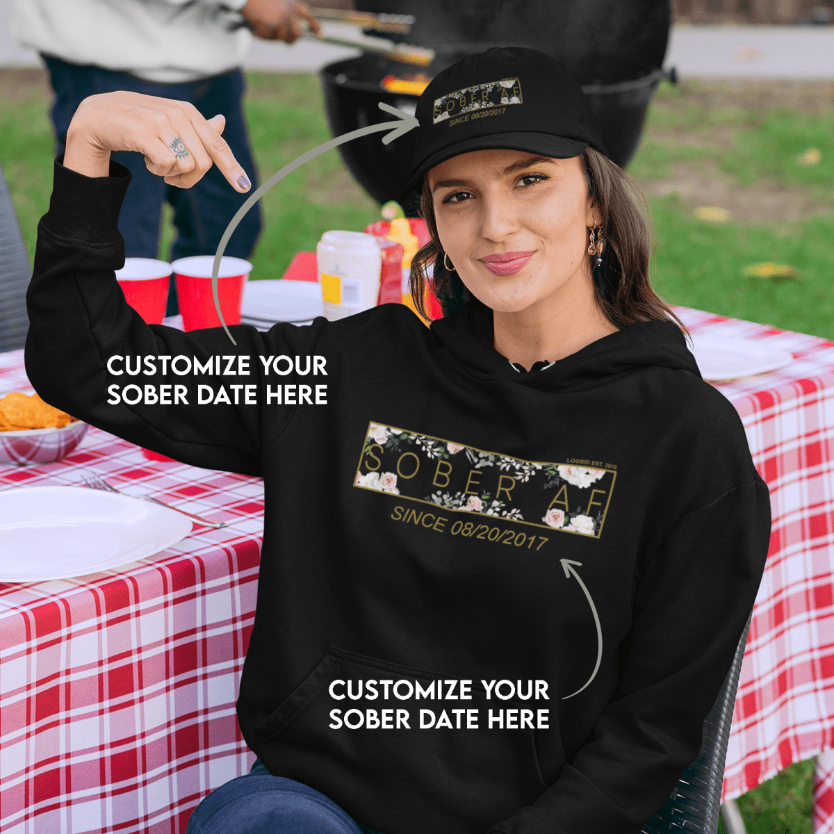 Sober AF Flower Recovery Hoodie side view (view 6)