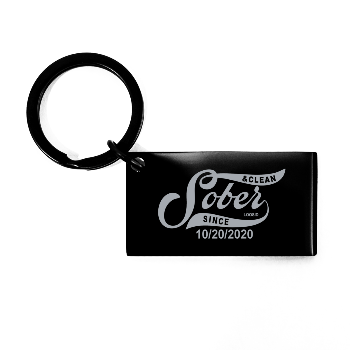 Sober Since Keychain with Date Engraving Sobriety Gift close-up view (view 2)