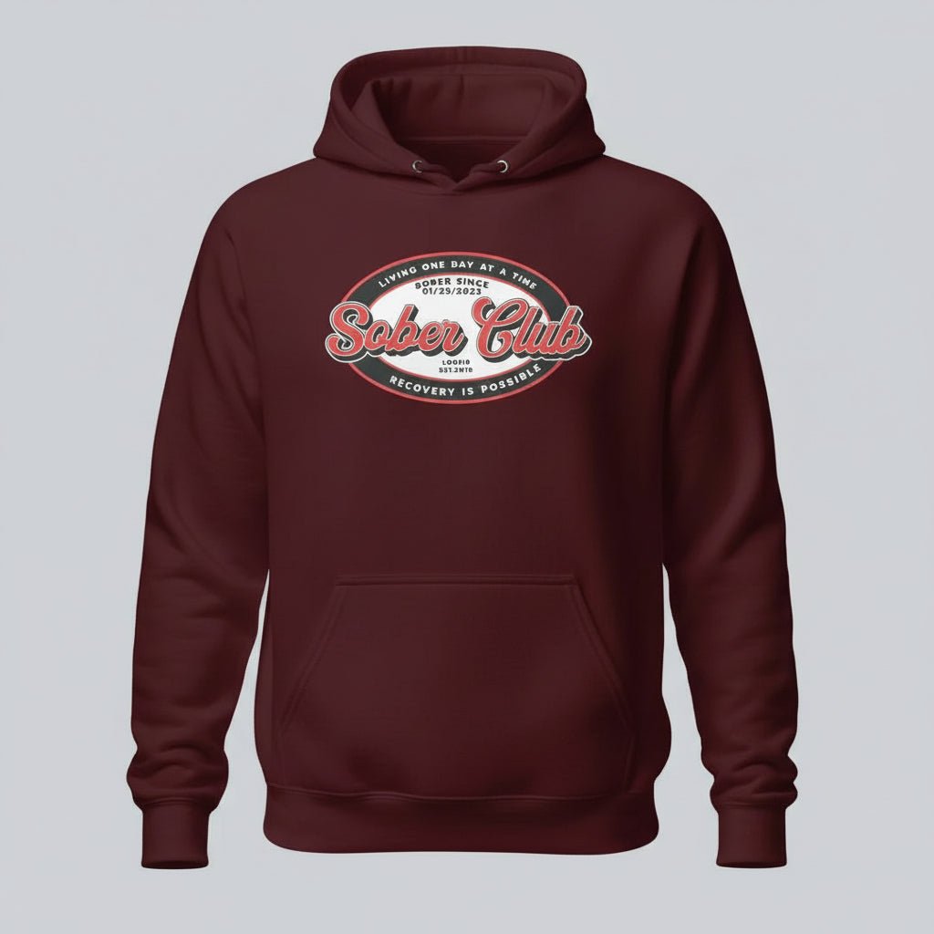 Sober Club Badge Recovery Hoodie fit detail (view 19)