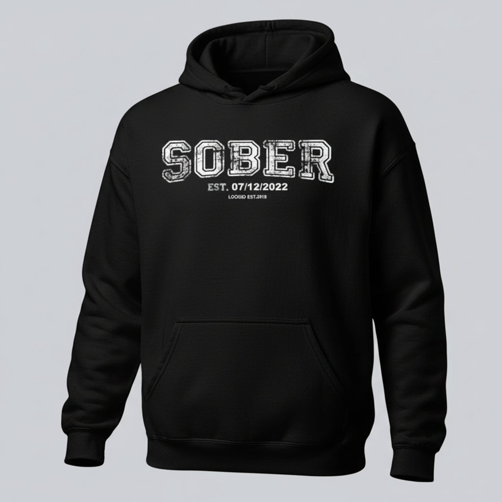 Sober Collegiate Hoodie W Personalize Sobriety Date Recovery Hoodie graphic detail (view 4)