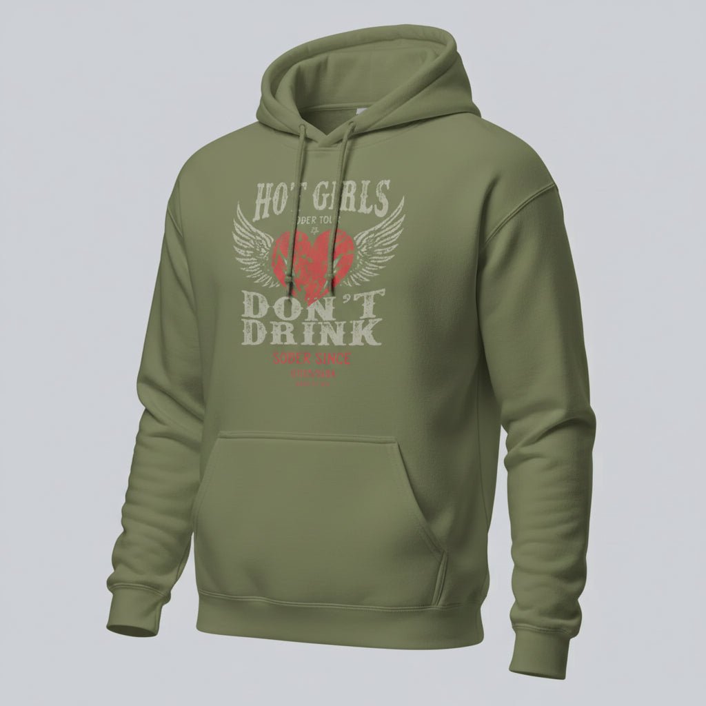 Hot Girls Don't Drink Custom Sobriety Date Recovery Hoodie graphic detail (view 24)