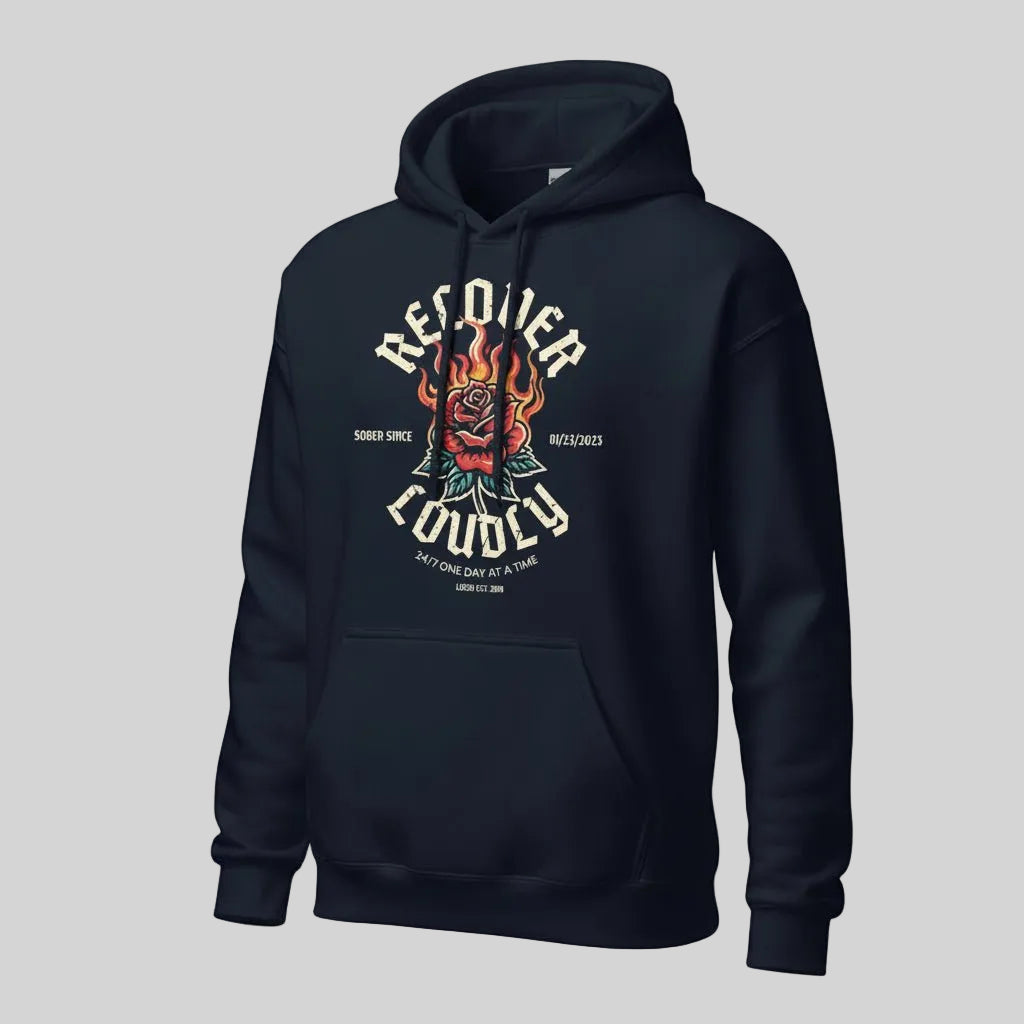 Recover Loudly Custom Sobriety Date Recovery Hoodie graphic detail (view 14)