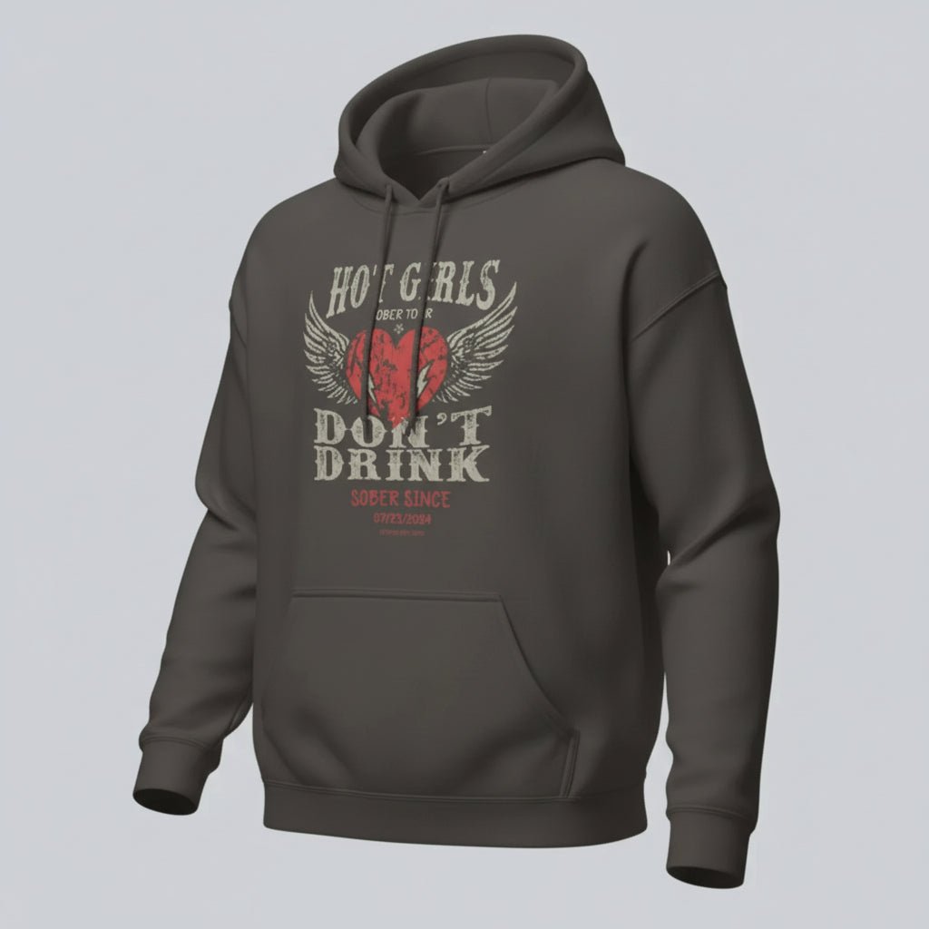 Hot Girls Don't Drink Custom Sobriety Date Recovery Hoodie back view (view 17)
