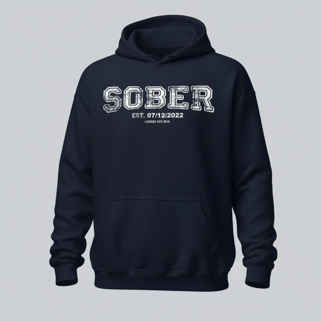 Sober Collegiate Hoodie W Personalize Sobriety Date Recovery Hoodie back view (view 7)