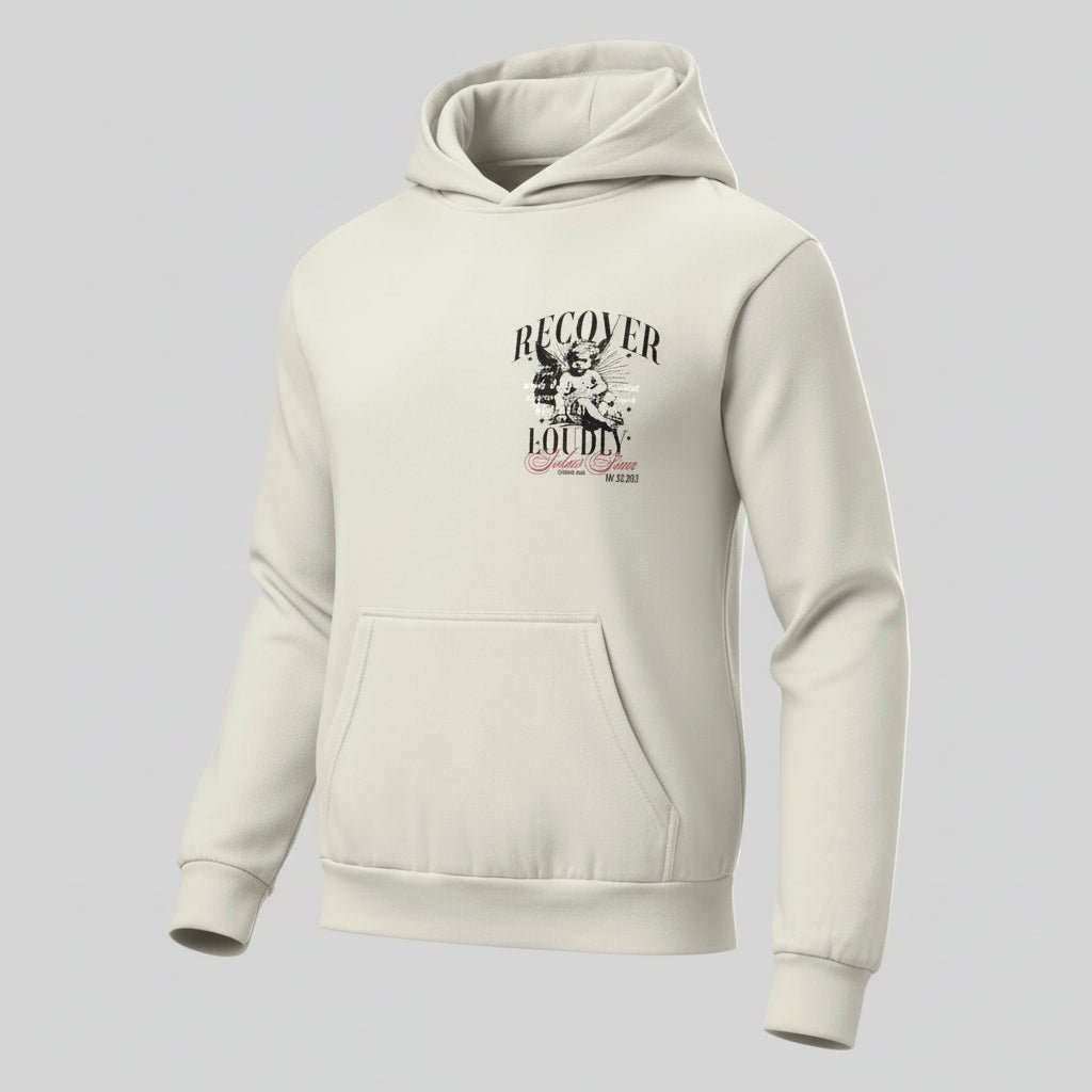 Sober Hoodie Limited Edition Recovery Hoodie flat lay styled image (view 3)