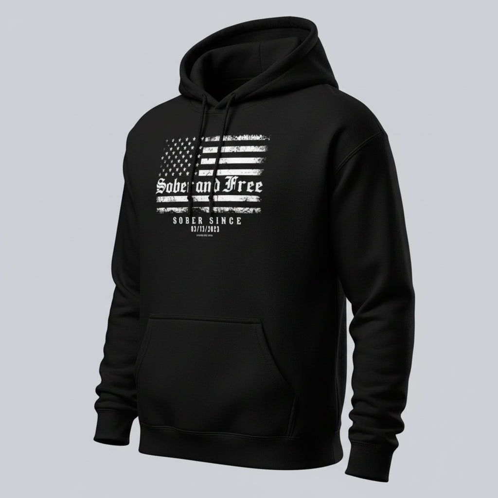 Sober and Free Custom Sobriety Date Recovery Hoodie graphic detail (view 4)