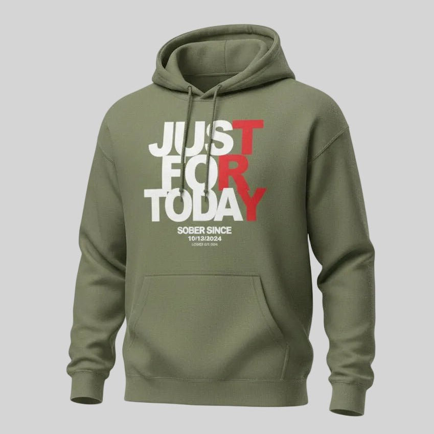 Just For Today Custom Sobriety Date Recovery Hoodie lifestyle view (view 5)