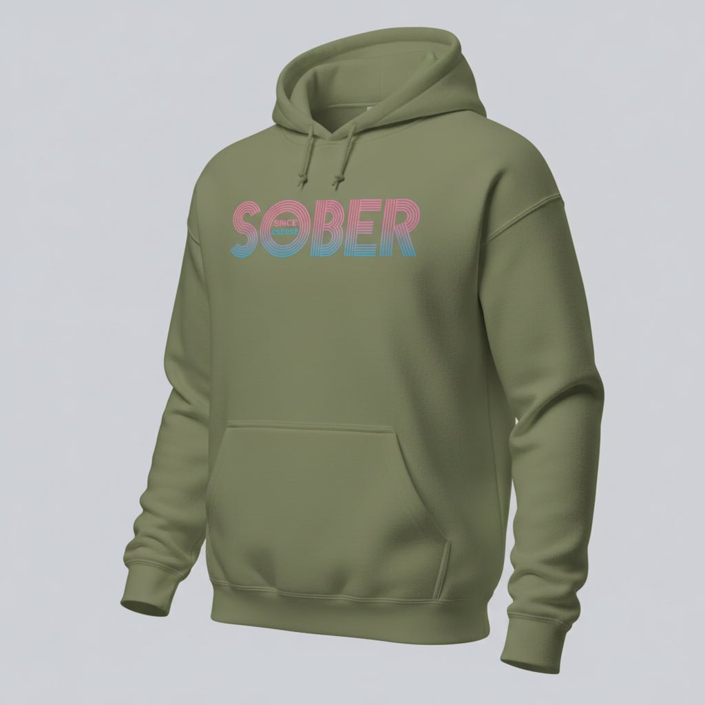 Retro Sobriety Date Recovery Hoodie lifestyle view (view 35)