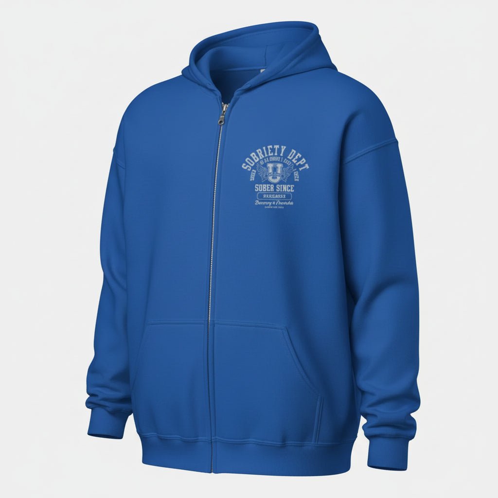 Sobriety Dept 24 7 Zip Recovery Hoodie back view (view 17)