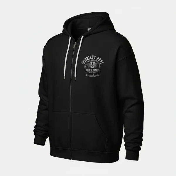 Sobriety Dept Zip Recovery Hoodie graphic detail (view 4)