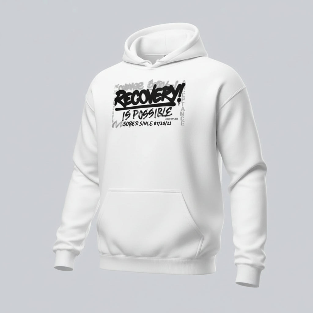 Recovery Is Possible Hoodie with Date Recovery Hoodie side view (view 6)
