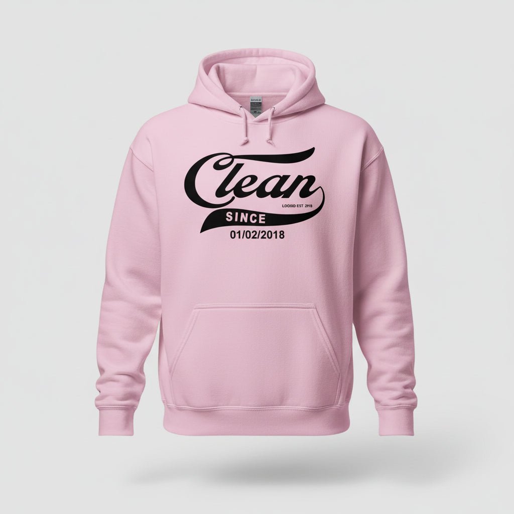 Clean Since Hoodie with Date Recovery Hoodie flat lay styled image (view 53)