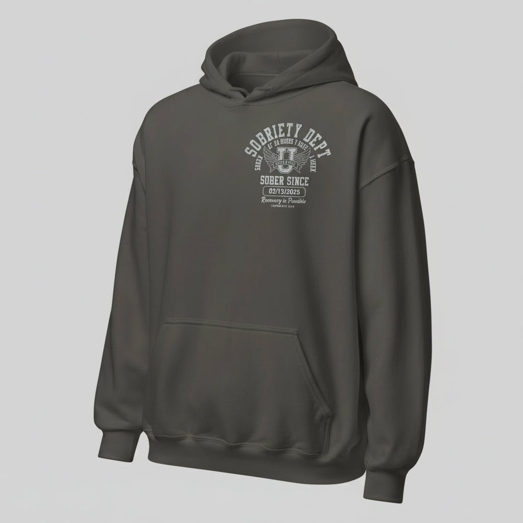 Sobriety Dept Recovery Hoodie fit detail (view 19)