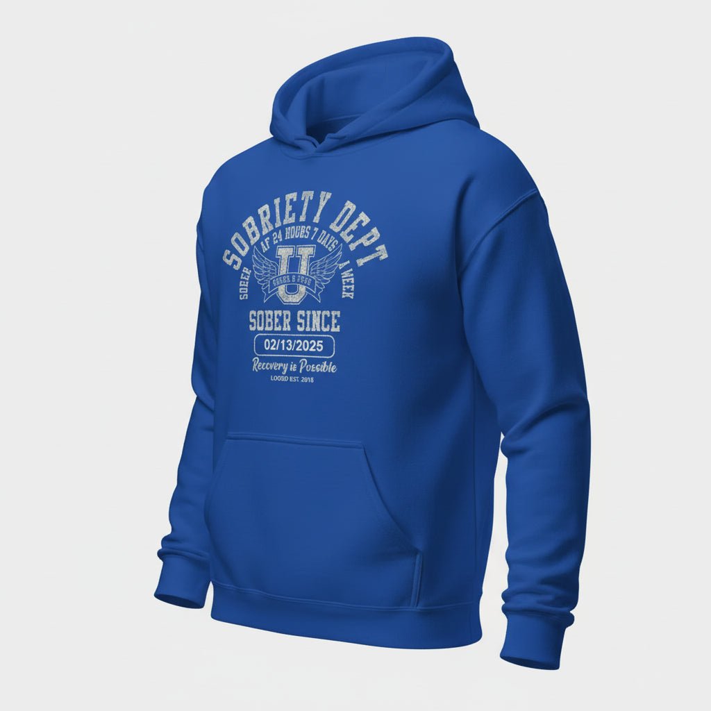 Sobriety Dept Recovery Hoodie fit detail (view 19)