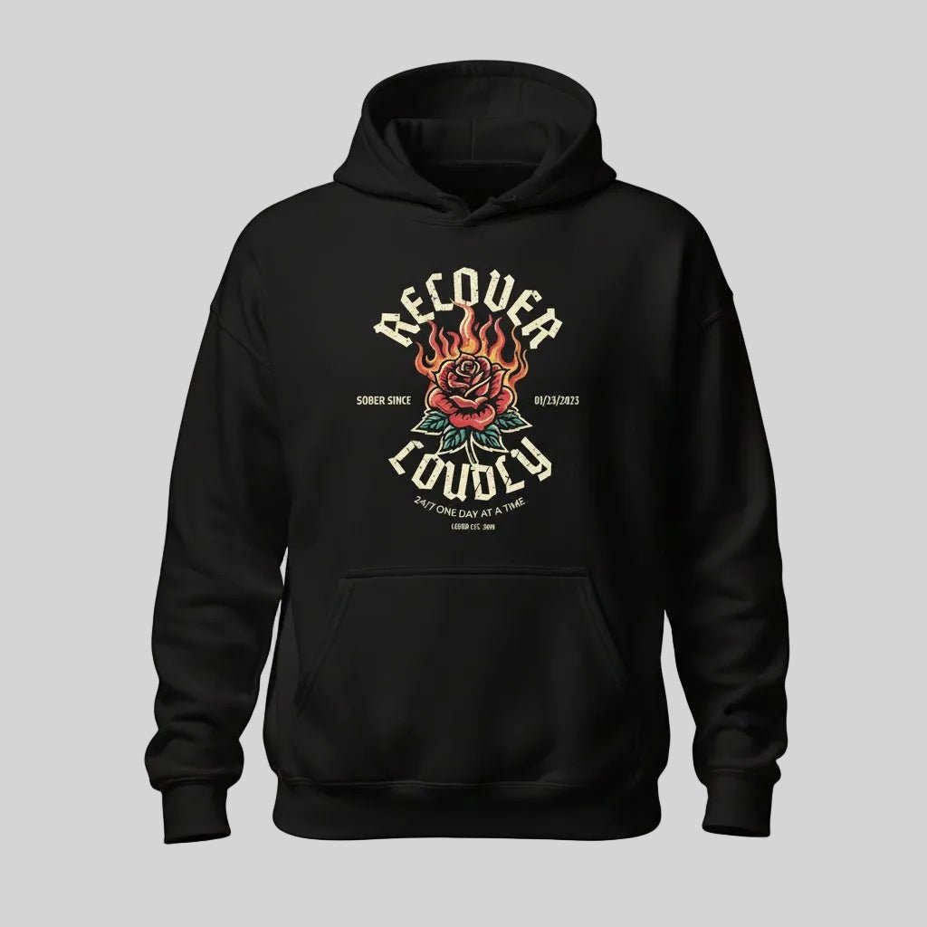 Recover Loudly Women's Custom Sobriety Date Recovery Hoodie lifestyle view (view 5)