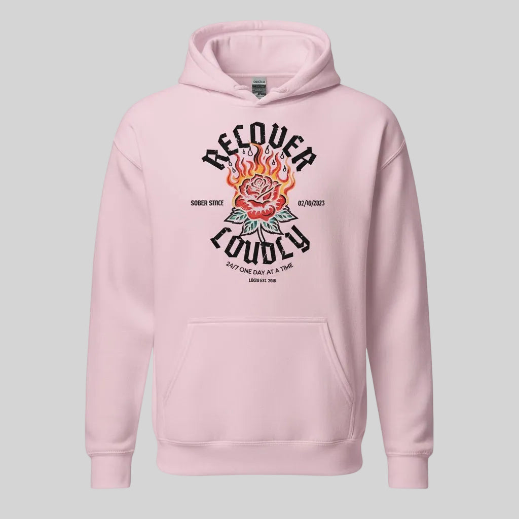 Recover Loudly Custom Sobriety Date Recovery Hoodie graphic detail (view 44)