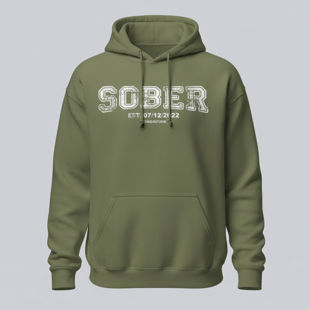 Sober Collegiate Hoodie W Personalize Sobriety Date Recovery Hoodie lifestyle view (view 15)