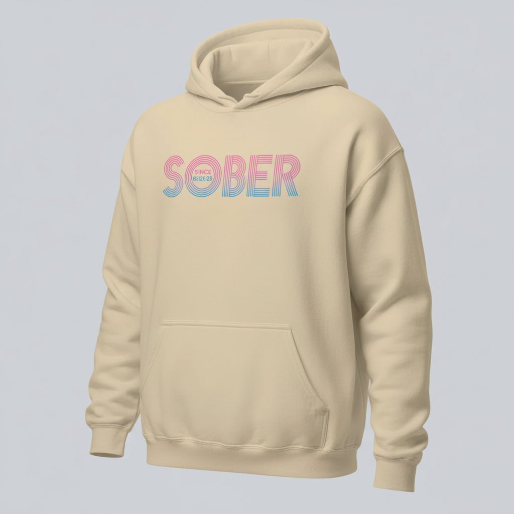 Retro Sobriety Date Recovery Hoodie fit detail (view 39)