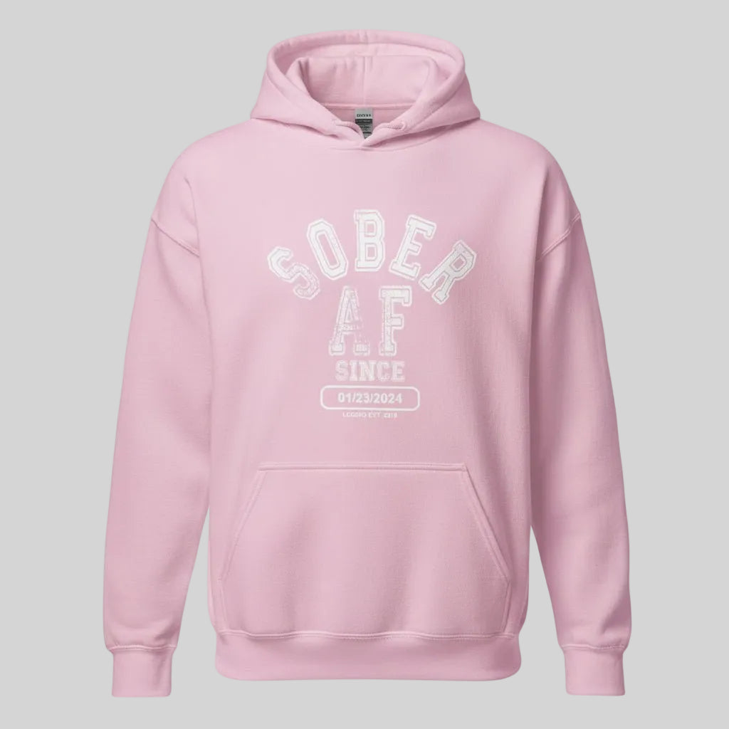 Sober AF Since Recovery Hoodie flat lay styled image (view 43)