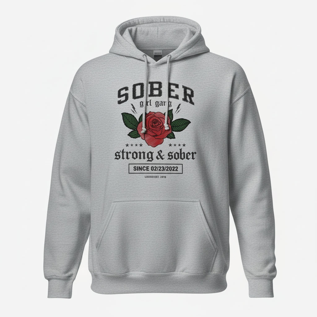 Sober Girl Gang Strong & Sober Crest Recovery Hoodie lifestyle view (view 15)