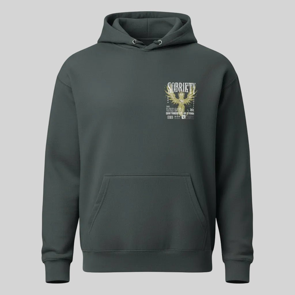 Navy Phoenix Reborn Recovery Print Hoodie Limited Edition Recovery Hoodie flat lay styled image (view 3)