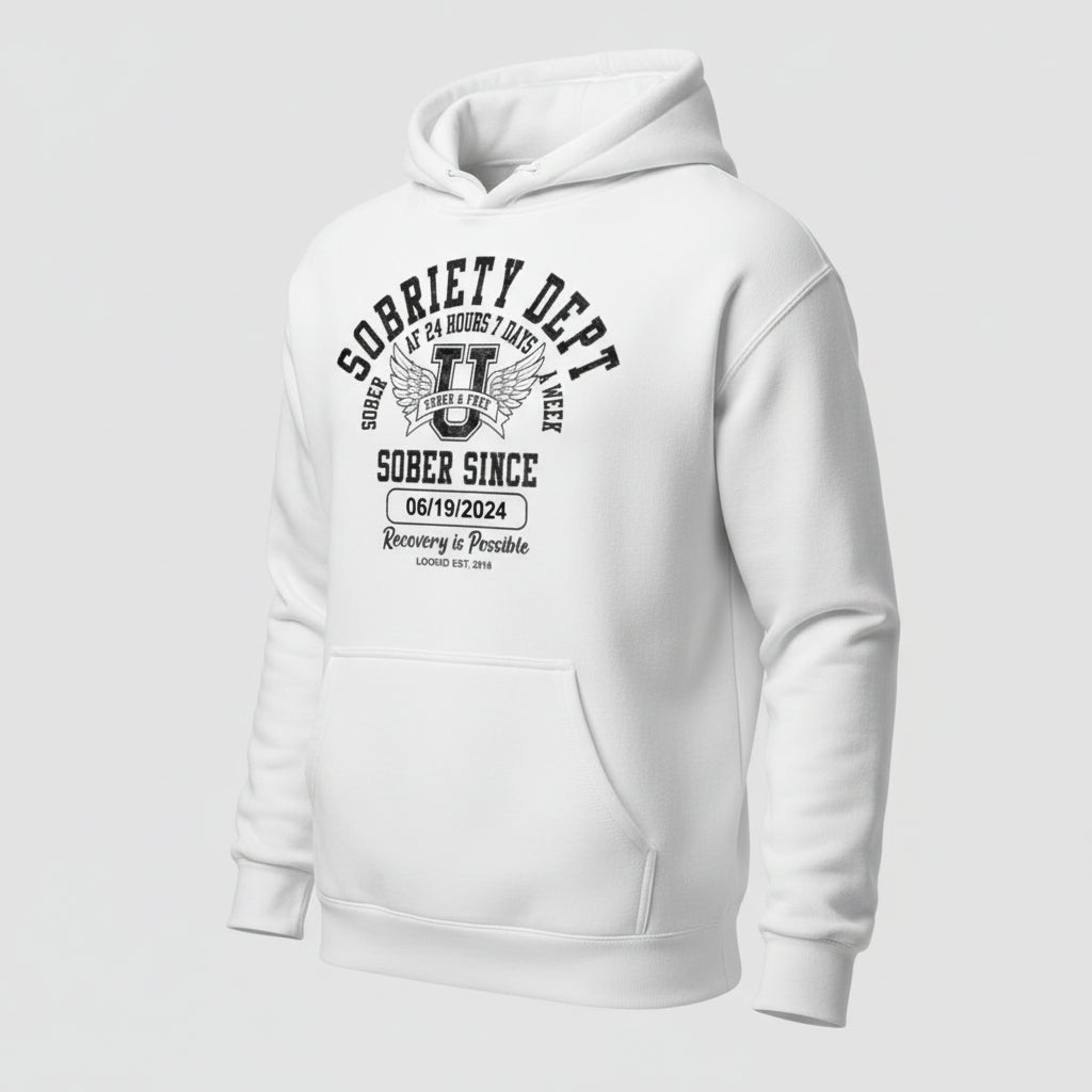 Sobriety Dept Recovery Hoodie graphic detail (view 4)