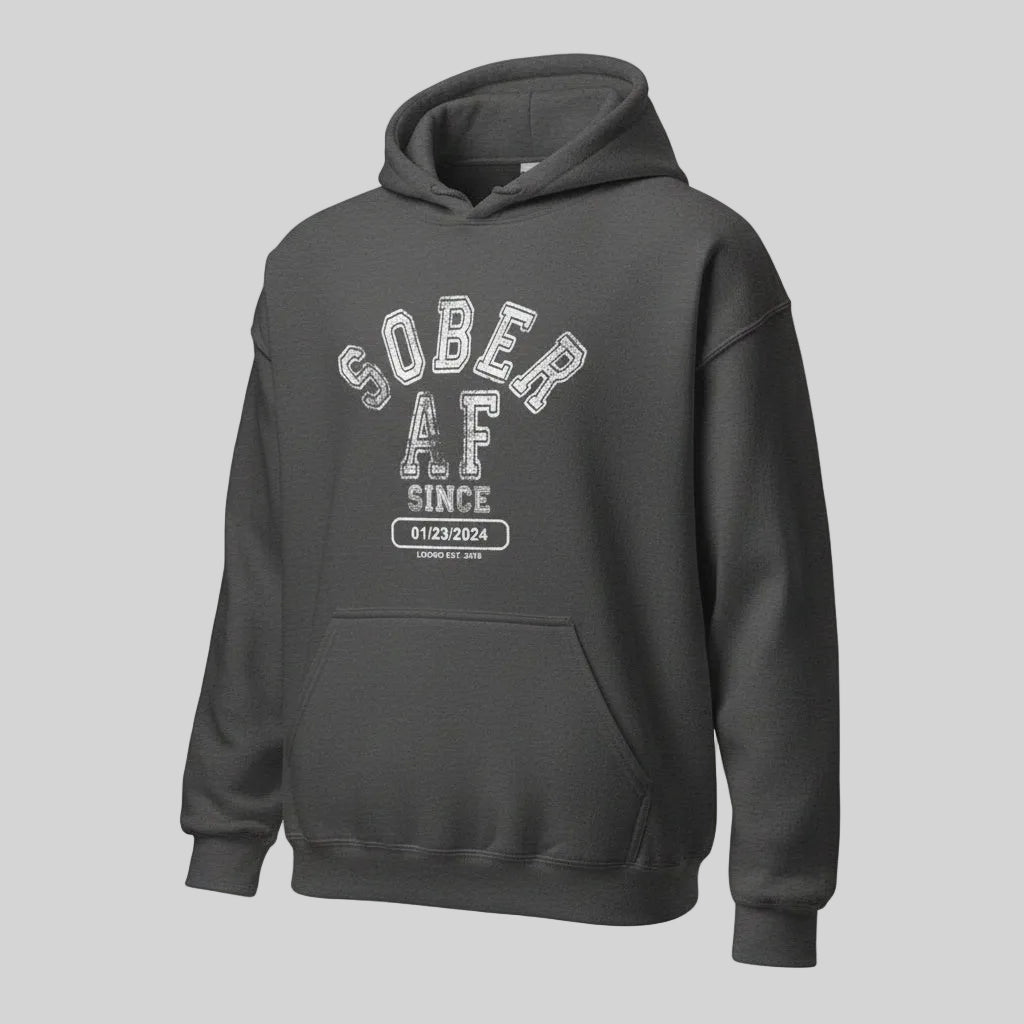 Sober AF Since Recovery Hoodie flat lay styled image (view 23)