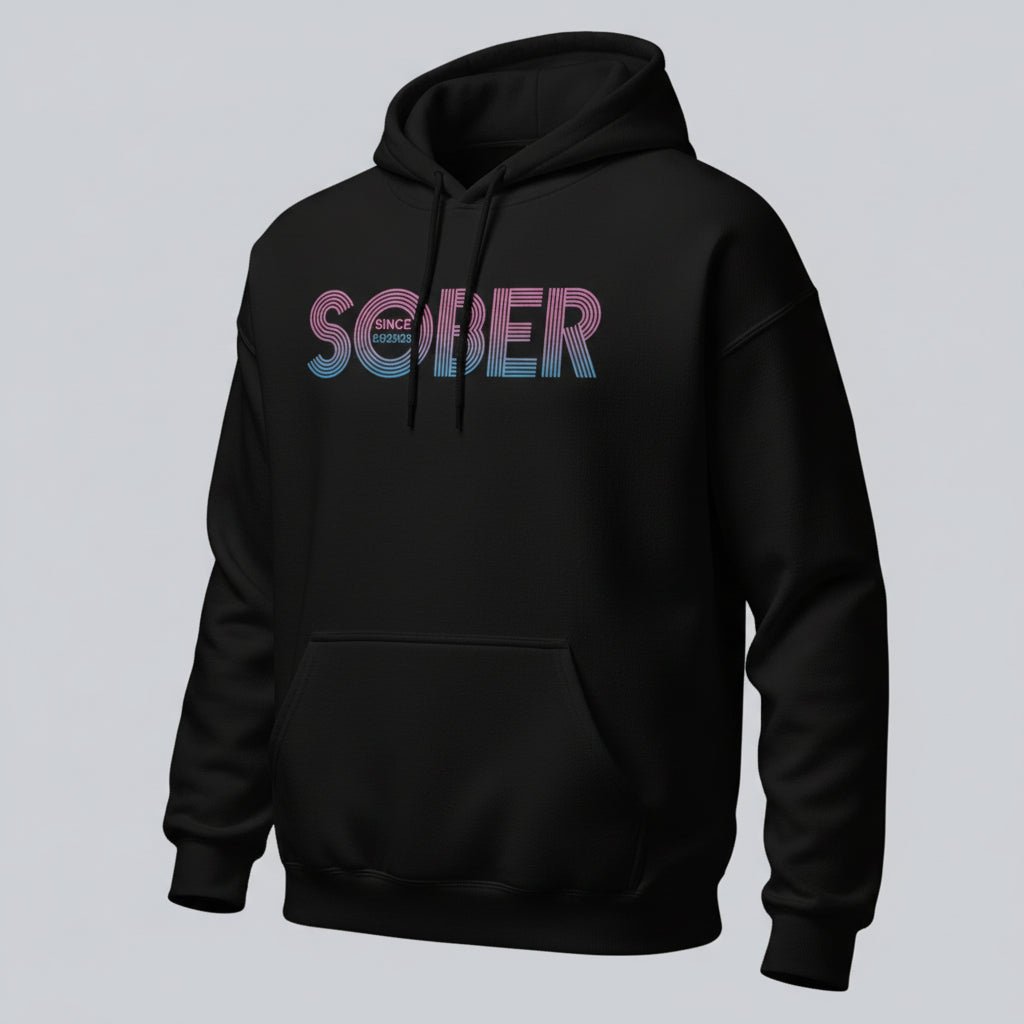 Retro Sobriety Date Recovery Hoodie graphic detail (view 4)
