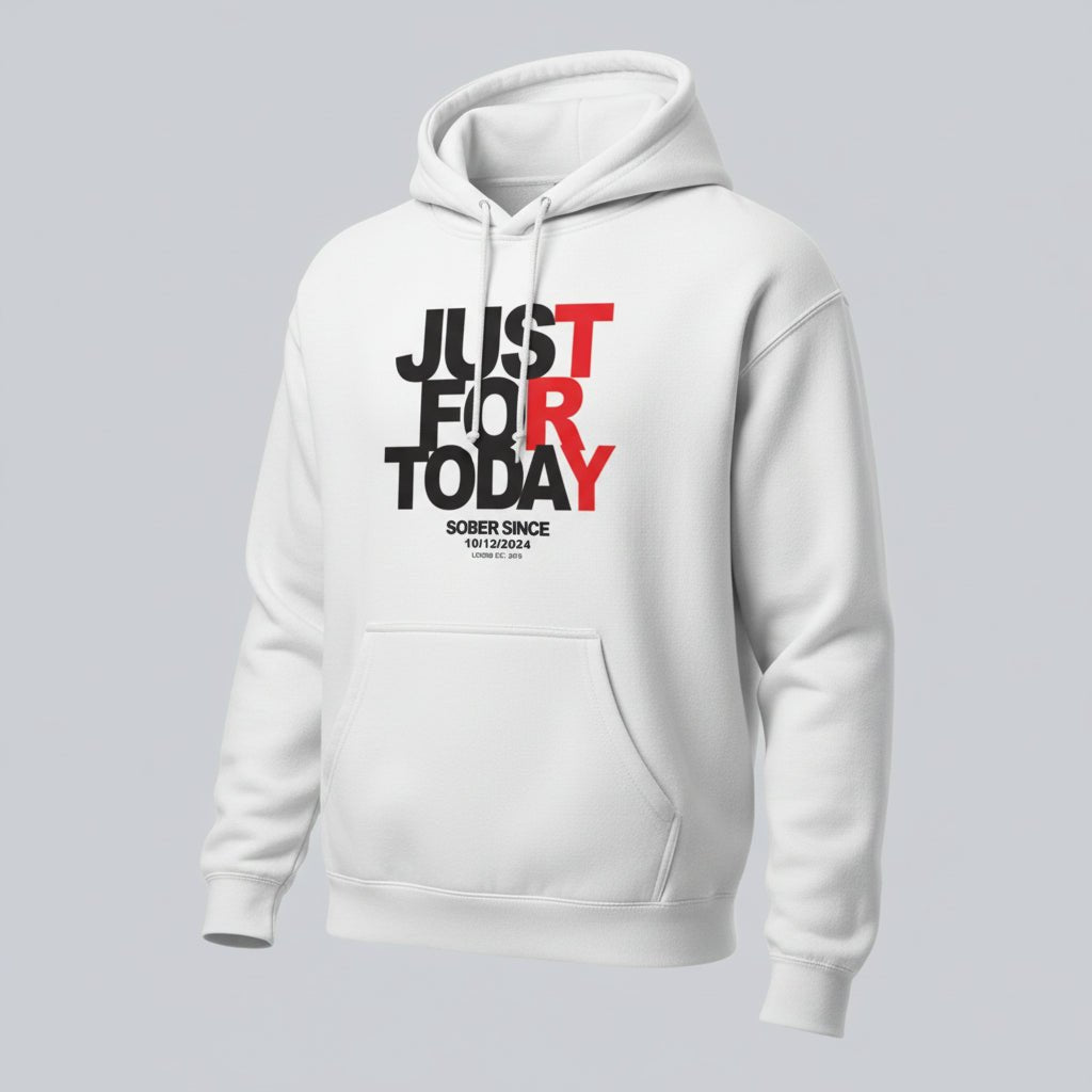 Just For Today Women's Custom Sobriety Date Recovery Hoodie fit detail (view 39)