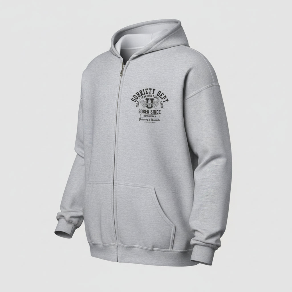 Sobriety Dept 24 7 Zip Recovery Hoodie graphic detail (view 4)