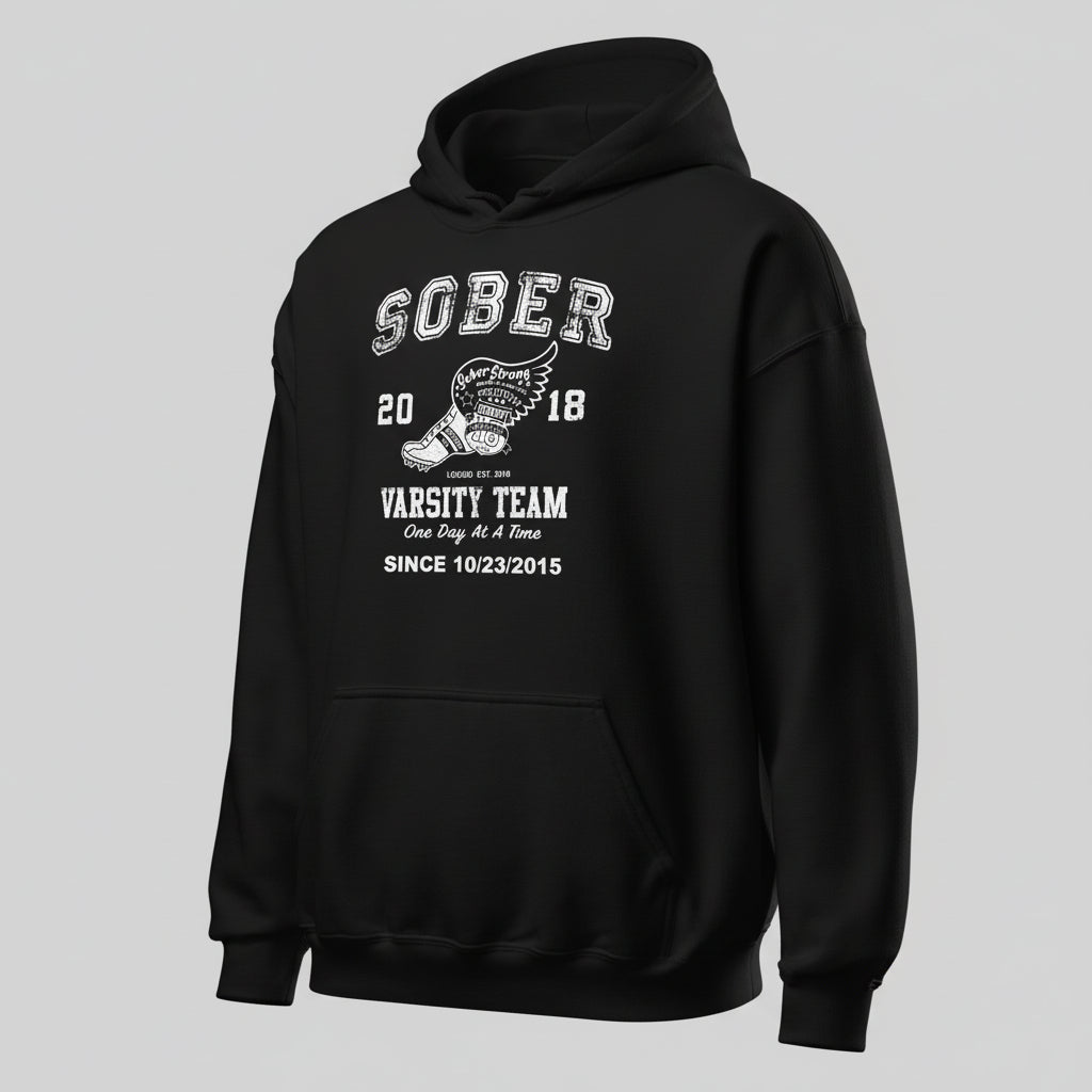 Sober Varsity Team Recovery Hoodie close-up view (view 12)