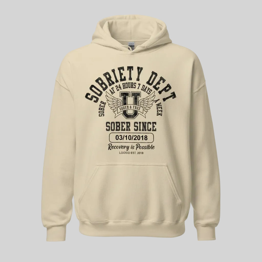 Sobriety Dept Recovery Hoodie back view (view 27)
