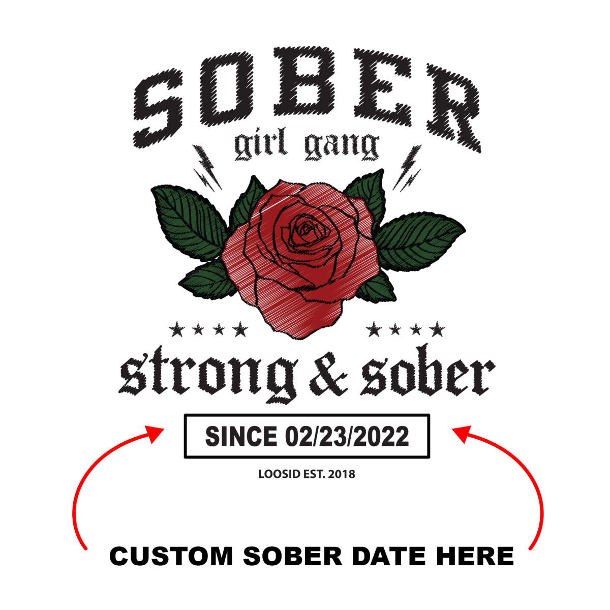 SOBER Girl Gang Strong & Sober Recovery Hoodie flat lay styled image (view 3)